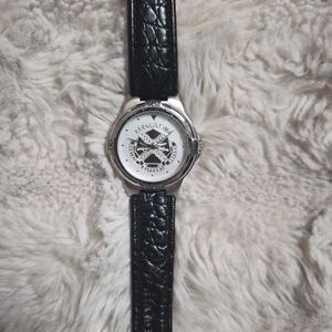 Vintage Reenlist IMA Watch Silver Tone Black Crocodile Embossed Leather Band ✨️